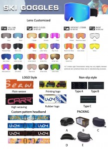 UF069 Maschera da sci snowboard per ragazzi con lente magnetica oversize antiappannamento personalizzata